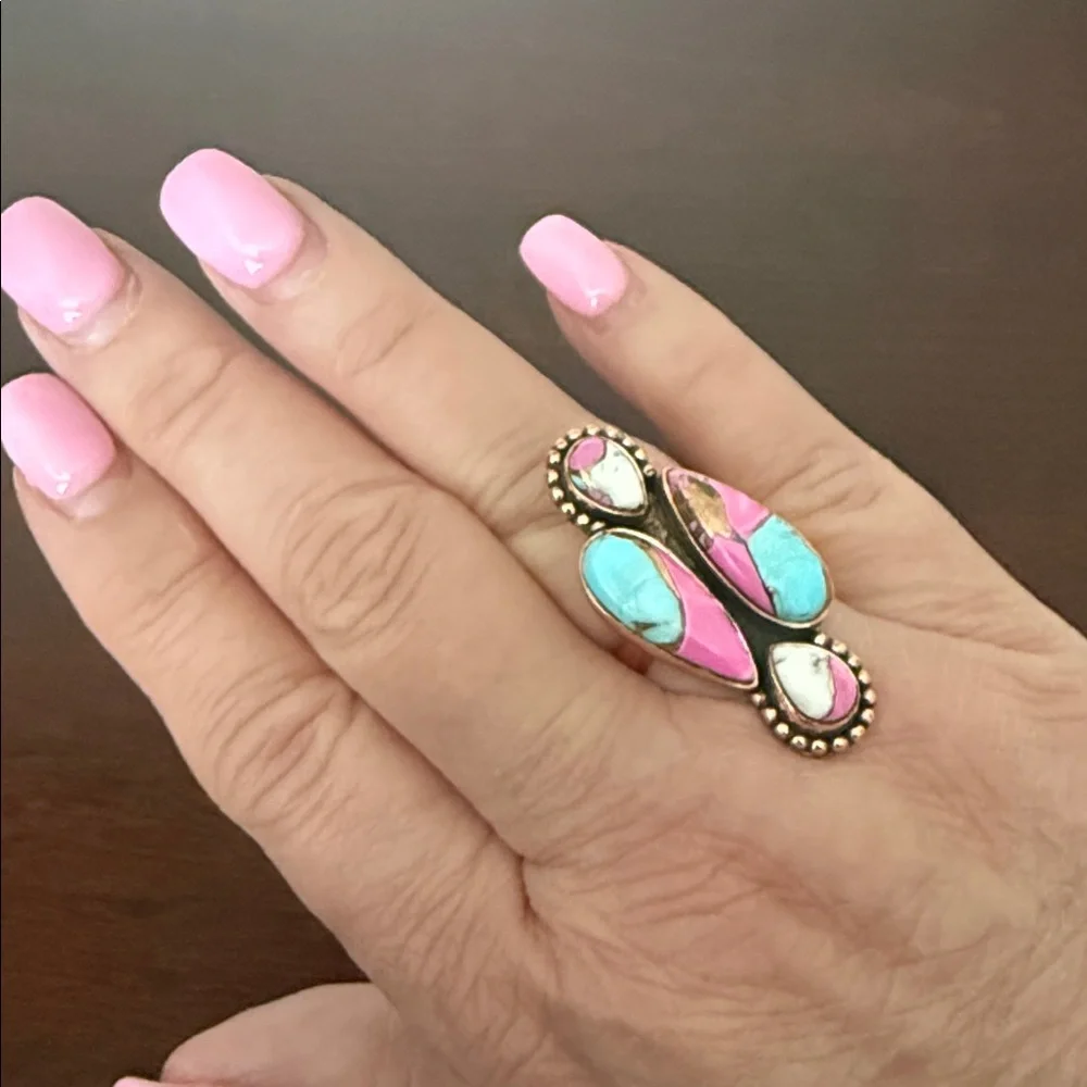Copper Cotton Candy Turquoise Ring NWOT - Picture 3 of 3